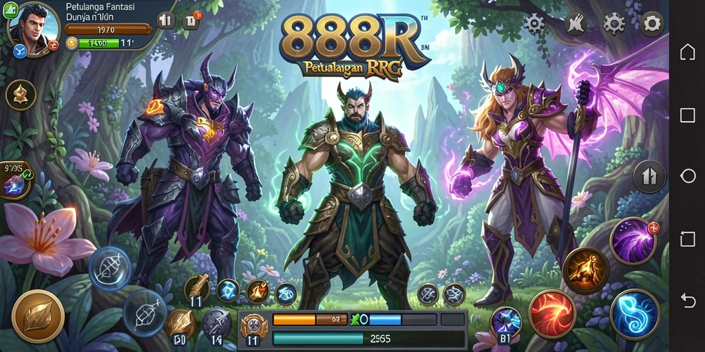 Screenshot gameplay menampilkan pertarungan epik dalam dunia RPG.