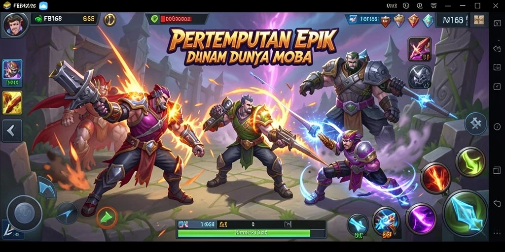 Screenshot FB168 menampilkan aksi seru dalam pertempuran MOBA.