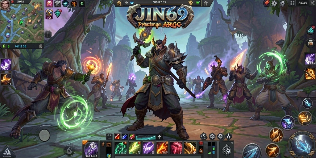 Screenshot gameplay JIN69 yang menunjukkan pertarungan seru di dunia fantasi.