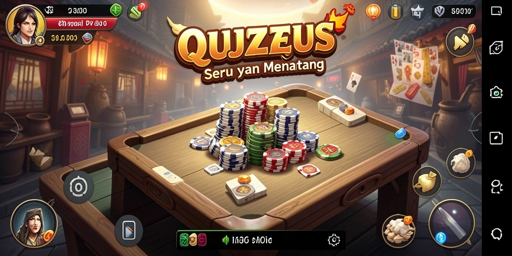 Tampilan gameplay menarik RAJAZEUS dengan permainan QiuQiu yang seru.