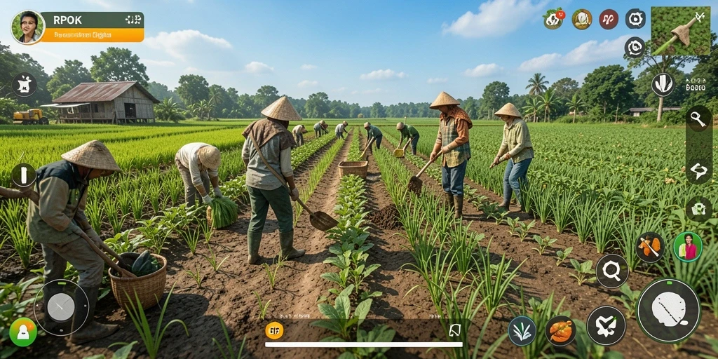 Tampilan gameplay RPOK dengan aktivitas pertanian yang menyenangkan.